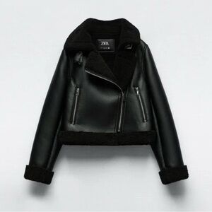 Zara Women's Black Shearling Leather Jacket